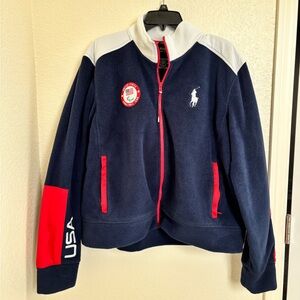 Polo Ralph Lauren USA 2022 Paralympic Team Fleece Jacket Women's 2XL Navy Flag